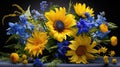 lush blue and yellow bouquet flowers images Royalty Free Stock Photo