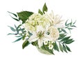 Lush bouquet composed of white flowers and greenery