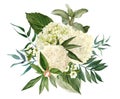 Lush bouquet composed of white flowers and greenery