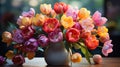 A lush bouquet of multicolored tulips, including shades of red, yellow, pink, and purple Royalty Free Stock Photo