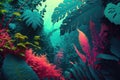 Lush bright tropical vegetation. Generative AI