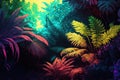 Lush bright tropical vegetation. Generative AI