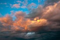 Lush colored clouds in the sky before sunset