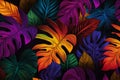 Lush colorful tropical leaves, dark