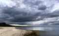 Lush cumulus clouds over Baltic sea in Jurmala, Latvia. Royalty Free Stock Photo