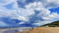 Lush cumulus clouds over Baltic sea in Jurmala, Latvia. Royalty Free Stock Photo