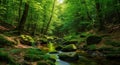 Lush Forest Creek with Mossy Rocks Royalty Free Stock Photo