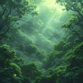 Lush forest mystery in morning fog. Royalty Free Stock Photo