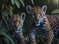 two young leopard brothers walking together in the forest