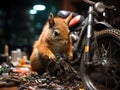 Squirrel mechanic fixing tiny bike