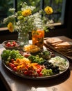 In a lush garden, a group of friends enjoys a picnic filled with an assortment of healthy treats, celebrating the joy