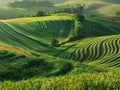 Lush Green Agricultural Fields at Sunrise