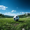 Lush green field embraces a solitary, spherical sports ball