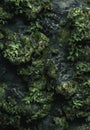 Lush green foliage and mossy rocks in a dark, moody forest