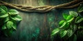 Lush green foliage and thick rope arranged on a dark textured background. Generative AI Royalty Free Stock Photo