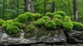 Lush green moss growing on a stone wall in a forest Royalty Free Stock Photo
