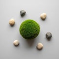 Of lush, green moss (possibly Bryopsida) is placed centrally on a Royalty Free Stock Photo