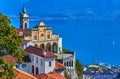 Madonna del Sasso Sanctuary against the Lake Maggiore, Orselina, Switzerland Royalty Free Stock Photo