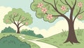Lush Green Tree in Bloom Spring Landscape, vector design Generative AI Royalty Free Stock Photo