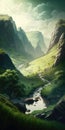 Lush Green Valley Hidden Oasis Mobile Wallpaper. Generative AI