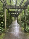 A lush green walkway at the Bru na Boinne visitor center in Ireland, on a rainy day Royalty Free Stock Photo