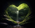 Lush green waterfall in hidden cave Royalty Free Stock Photo