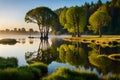 Lush greenery with Palm trees or Coconut trees and Backwater, background of water