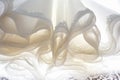 Lush hem bottom of the wedding dress, cloaks and ruches Royalty Free Stock Photo