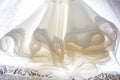 Lush hem bottom of the wedding dress, cloaks and ruches Royalty Free Stock Photo