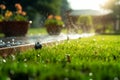 Lush lawn receives care from water saving sprinkler system with adjustability