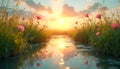 Lush Meadow Reflections in a 3D Mirror World Generative AI