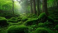 Lush Moss-Covered Forest Floor with Ancient Trees Royalty Free Stock Photo