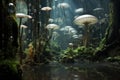 Lush Mushroom rain forest. Generate Ai Royalty Free Stock Photo
