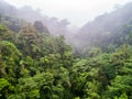 Lush mystical rainforest aerial drone view at La Fortuna Costa Rica jungle