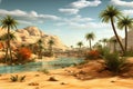 Lush Oasis desert palm tree. Generate Ai