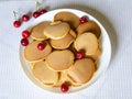 Lush pancakes pancakes with berries and jam Royalty Free Stock Photo