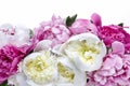 Lush peonies in white basket