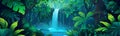 lush rainforest with waterfall isolated vector style Royalty Free Stock Photo