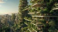 Lush terraces spiral on skyscrapers, marrying dense urban structures with refreshing green landscapes