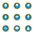 Lush tree icons set, flat style