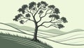 Lush Tree in Rolling Fields: Verdant Nature Landscape, vector design Generative AI Royalty Free Stock Photo
