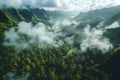 Misty Mountain Valley with Lush Tropical Forest in Serene Landscape Generative AI Royalty Free Stock Photo