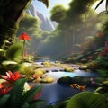 a lush tropical rainforest with vibrant wildlife trending on artstation sharp focus studio phot Royalty Free Stock Photo