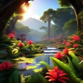 a lush tropical rainforest with vibrant wildlife trending on artstation sharp focus studio phot Royalty Free Stock Photo