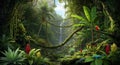 Lush tropical rainforest with waterfall Royalty Free Stock Photo