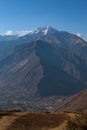 Lush valleys with in the background Salkantay Mountain, seen from the Sacred Valley near Cusco