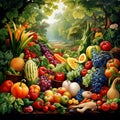 Lush and Vibrant Garden Filled with Fresh Fruits and Vegetables