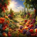 Lush and Vibrant Garden Filled with Fresh Fruits and Vegetables