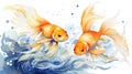 Lush Watercolor Goldfish Swimming in Clear Water AI Generated