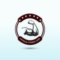 Lush Wellness with dumbbell icon. Virtual CrossFit and fitness vector official logo template